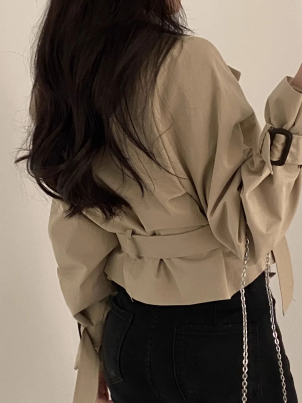 

Chic Retro Tie Waist ort Coat Jaet Women's Loose Double Buttoned Collar Outerwear Top for Autumn 2023 Korean Sle