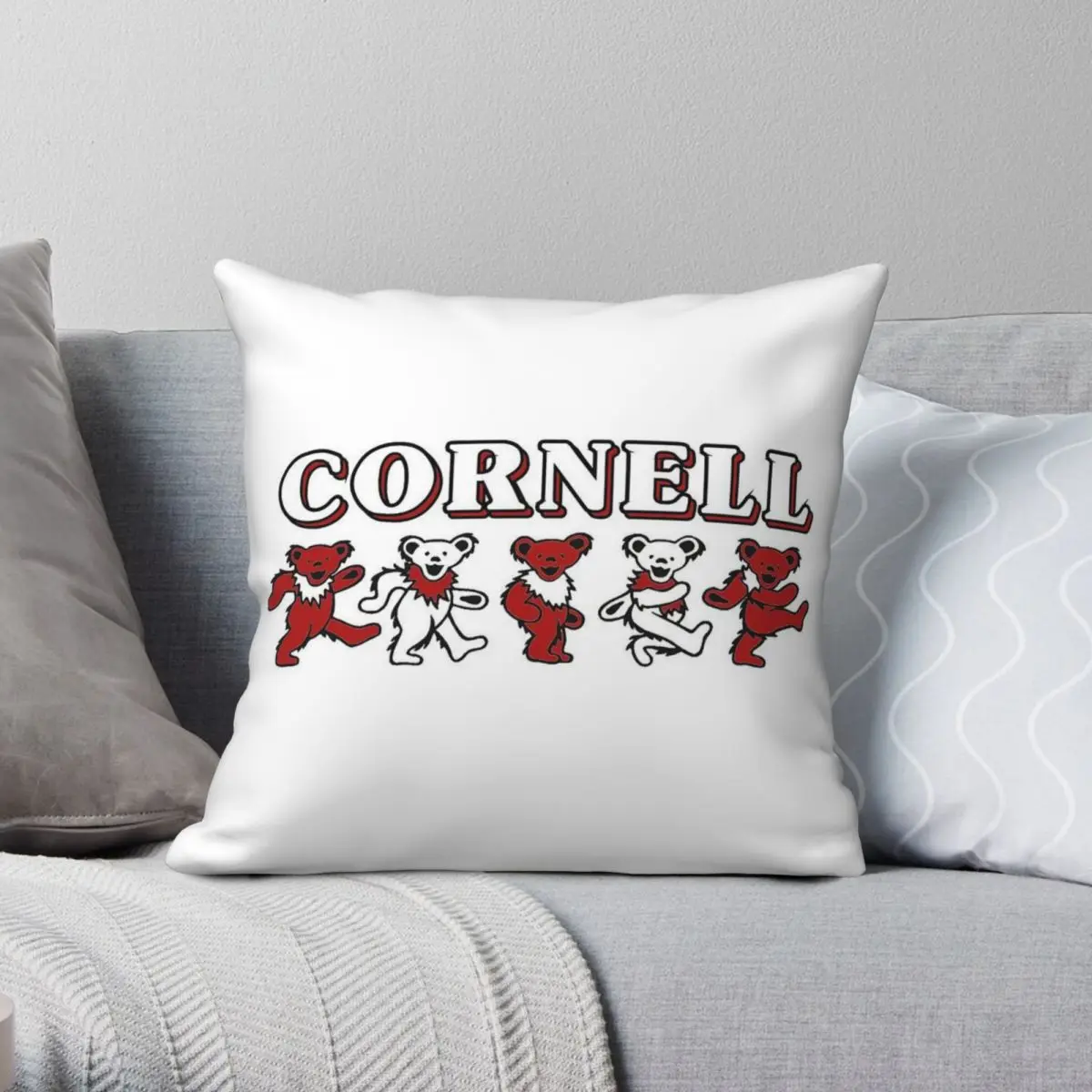 Cornell Touchdown Big Red Bear Pillowcase Polyester Linen Velvet Pattern Zip Decorative Throw Pillow Case Bed Cushion Cover