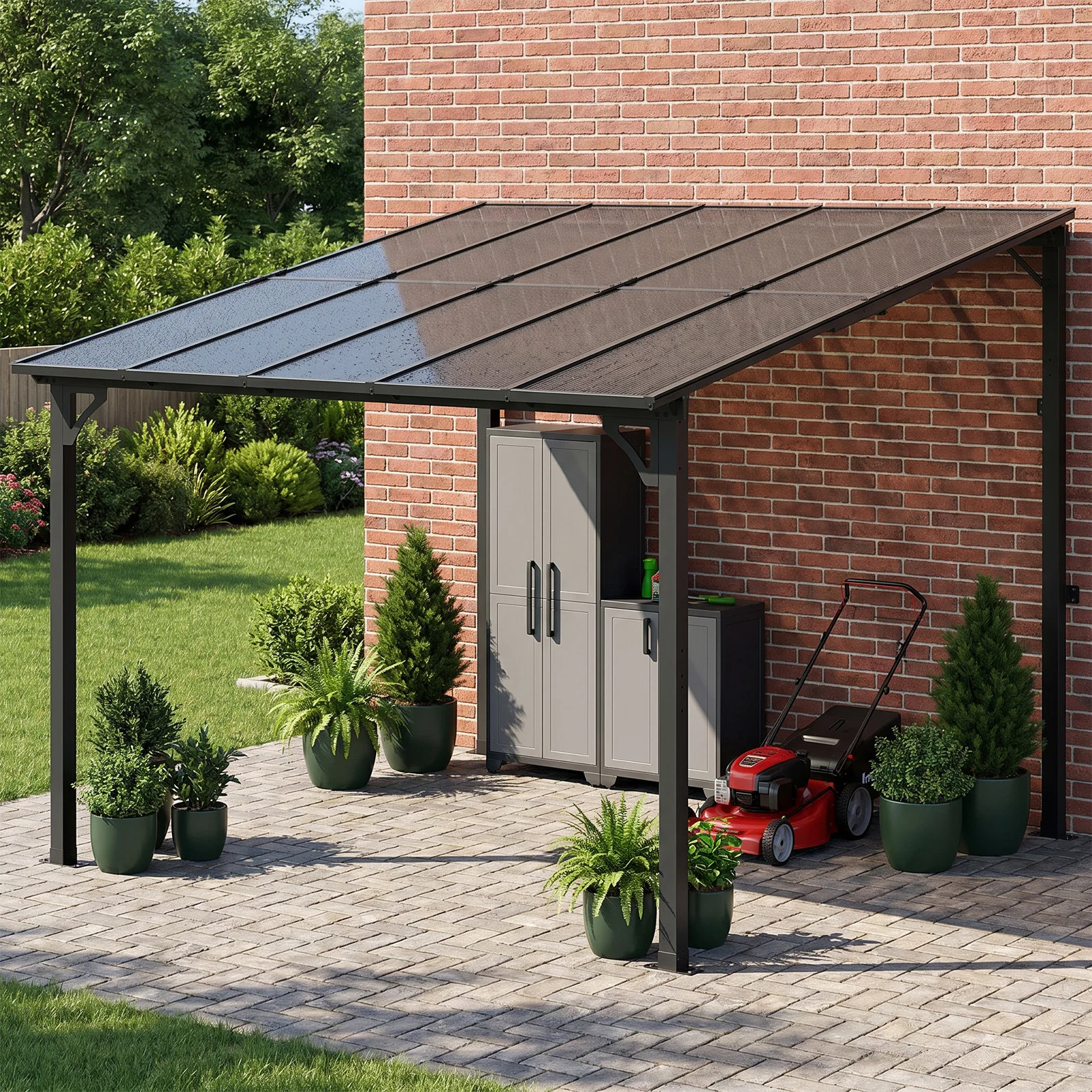 

10' X10' Outdoor Pavilion for Patio, Sloped Roof Pergola, Sturdy Wall-Mounted Awnings, Ideal for Backyard, Deck, And Patio