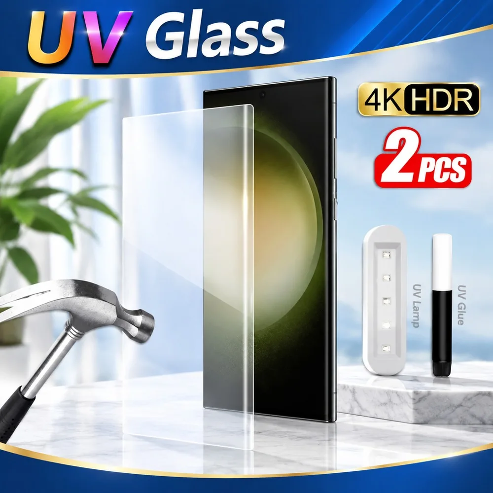 2PCS Full Glue Screen Protector For Samsung Galaxy S25+ S25 S25 Edge UV Tempered Glass For Samsung Galaxy S25 FE S24 Ultra S24
