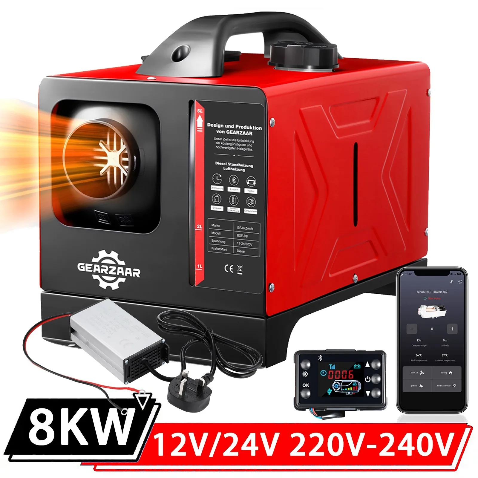 Car Parking Heater 8KW 12V/24V 220V-240V W/LCD Diesel Air Heater Bluetooth App Control Boat Garage