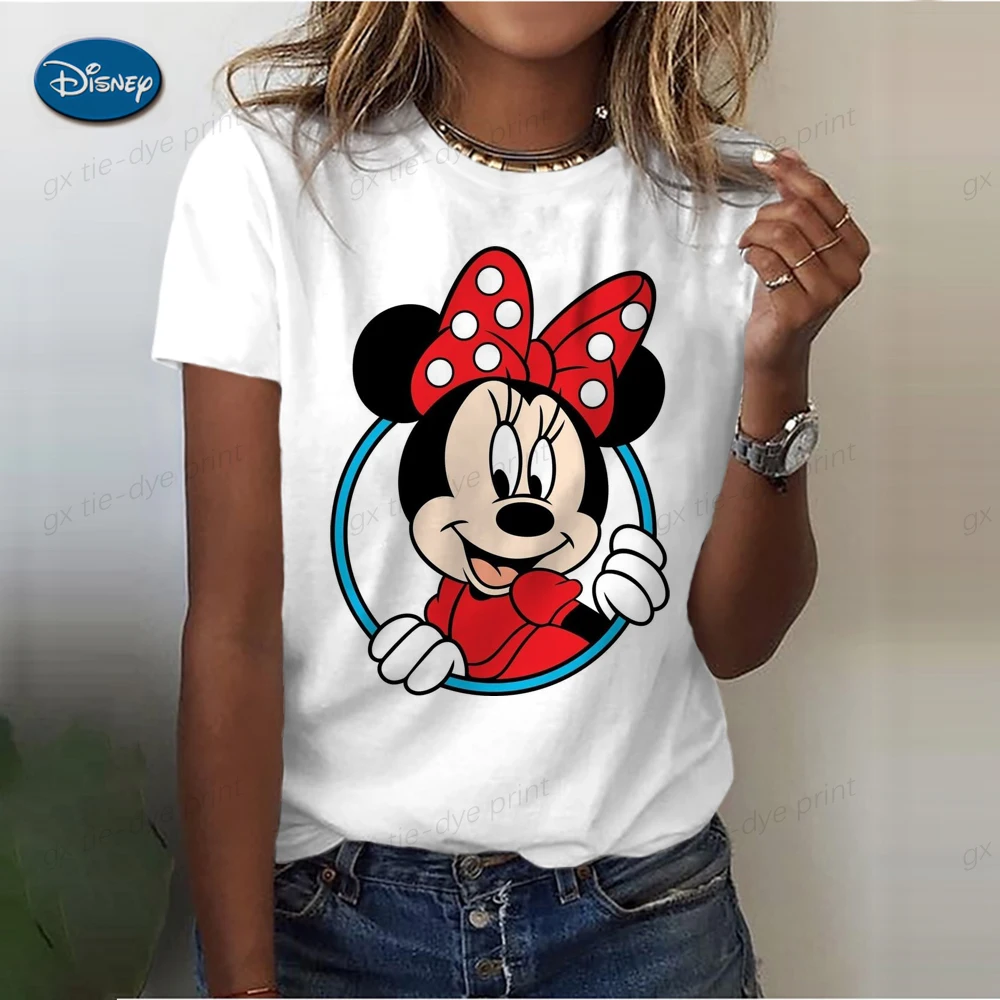 Minnie Mouse Bedrukt T-Shirt Dames Mode Basic Top Dames Hoge Kwaliteit T-Shirt Disney Korte Mouw T-Shirt Zomer Lightweig