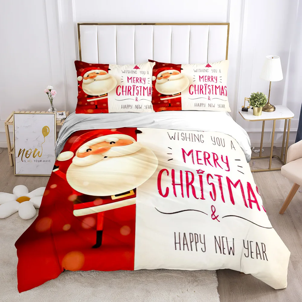 

Chirstmas Duvet Cover Kid’s Bedroom 3D Cartoon Merry Chirstmas Twin Bedding Set Polyester Santa Claus Happy New Year Quilt Cover