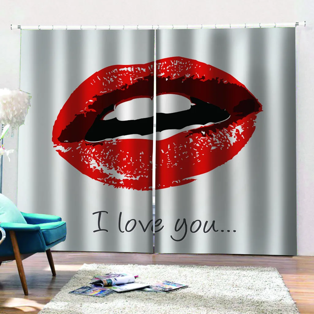 

2023 Girl Fashion Window Curtains 3D Printed Sexy Red Lips Creative Abstract Pattern Curtain for Living Room Bedroom Decor Hook