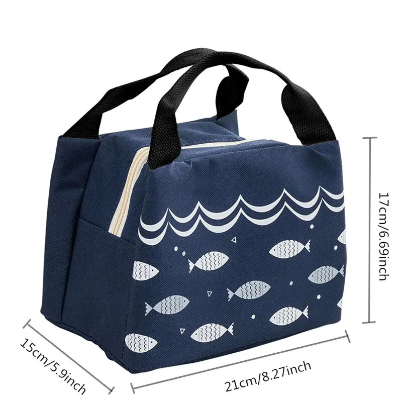 1/2pcs Fresh Cooler Bag High Capcity Lunch Box Women Convenient Lunch Bag Waterproof Kawaii Fish Pattern Food For Work Keep Warm