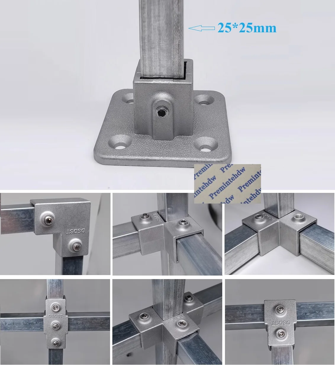 4Pcs Cast Aluminum 25*25mm Square Pipe Rail Clamp Hex Grub Nut Tee Corner For DIY Stand Rack Fence