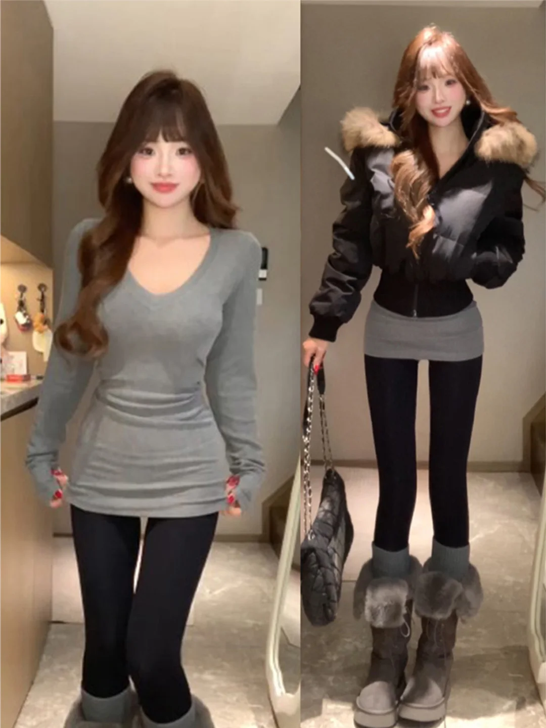 Slim Fit Long Sleeve V-Neck T-Shirt Women's Autumn Winter Belted Flattering Butt Covering Mid-Length Inner Wear Top