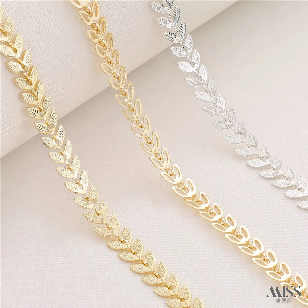 14K Gold Plated Embossed Leaf Chain Hollow Willow Leaf Loose Chain Handmade DIY Necklace Bracelet Jewelry Accessories Material