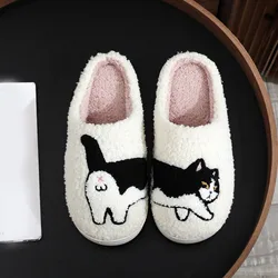 Cow Cat Pet Pattern Embroidery stuffed Home Platform Cozy Wool Cotton Slippers Cute Warm Non-slip Indoor Slippers Pet Mom Gift