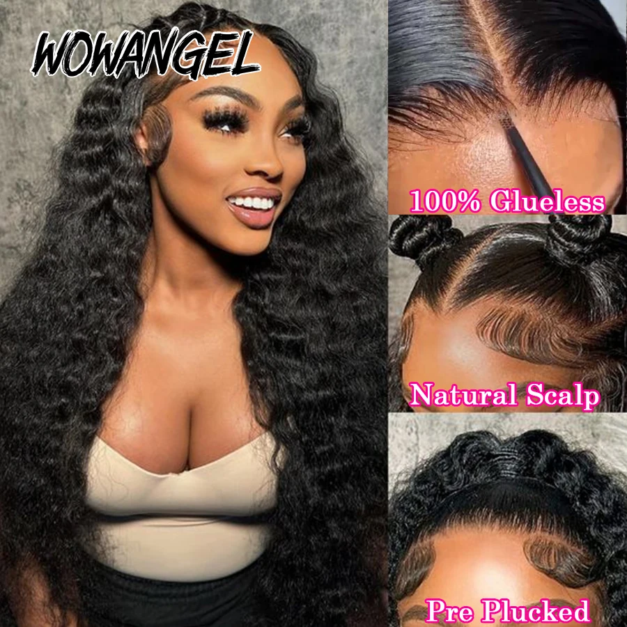 Perruques Deep Wave Lace Front Wig sans colle brésiliennes, cheveux naturels, peau fondue, cuir chevelu naturel, 13x6 HD, 250% pre-tout