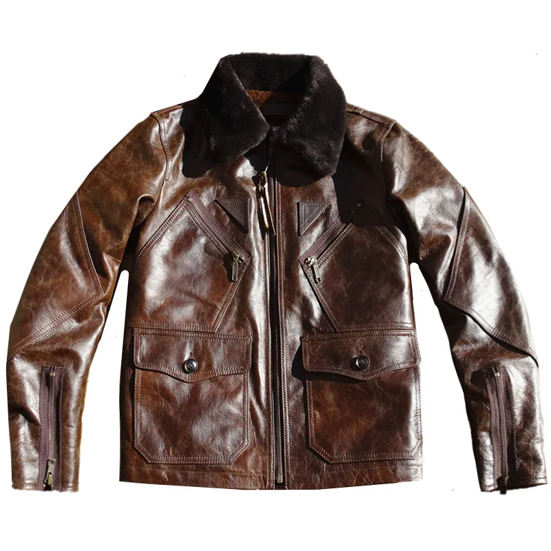 Men's Marshall Leather Jacket, Flight Military Style Vintage Winter Coat