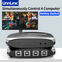 Unnlink USB Synchronous Controller 4 Port USB-B KM Switch 1 Set of Keyboard Mouse Control 4 PC/Computer for Workstation