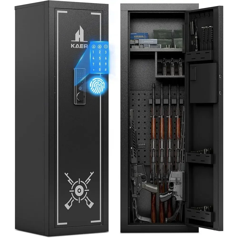 Biometric Safes for Rifles and Pistols - Adjustable Storage Cabinets with Alarms for Home Security