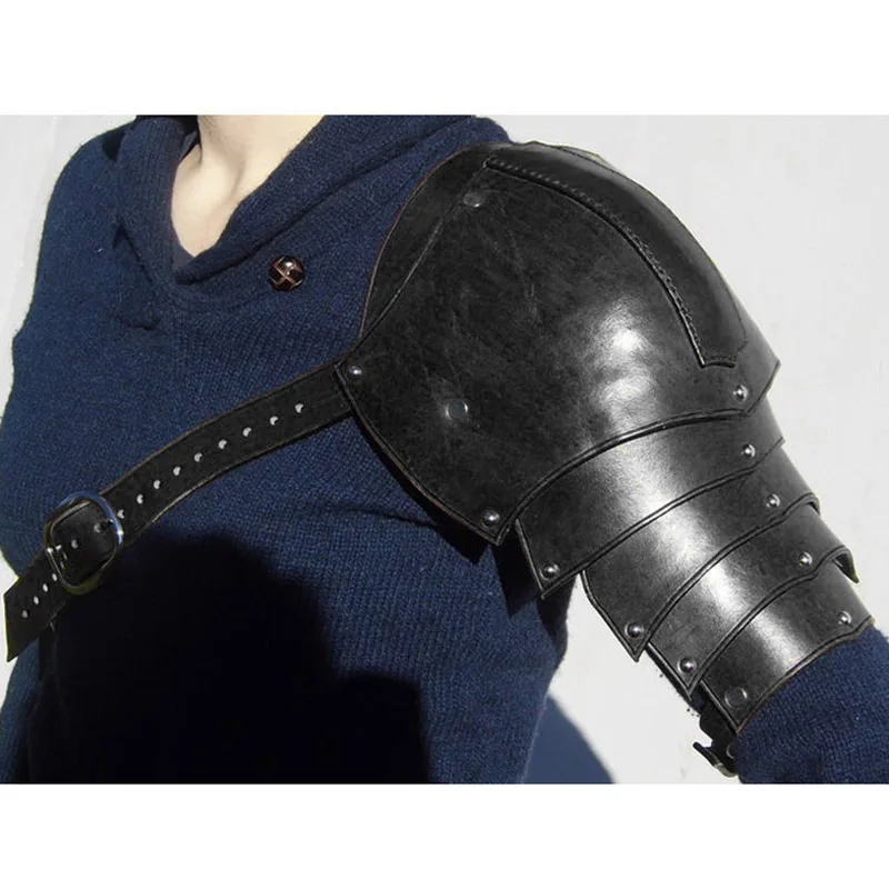 Medieval PU Leather Shoulder Armor Pauldrons Viking Knight Warrior Cosplay Costume Larp Accessory Spaulders Halloween Props Men