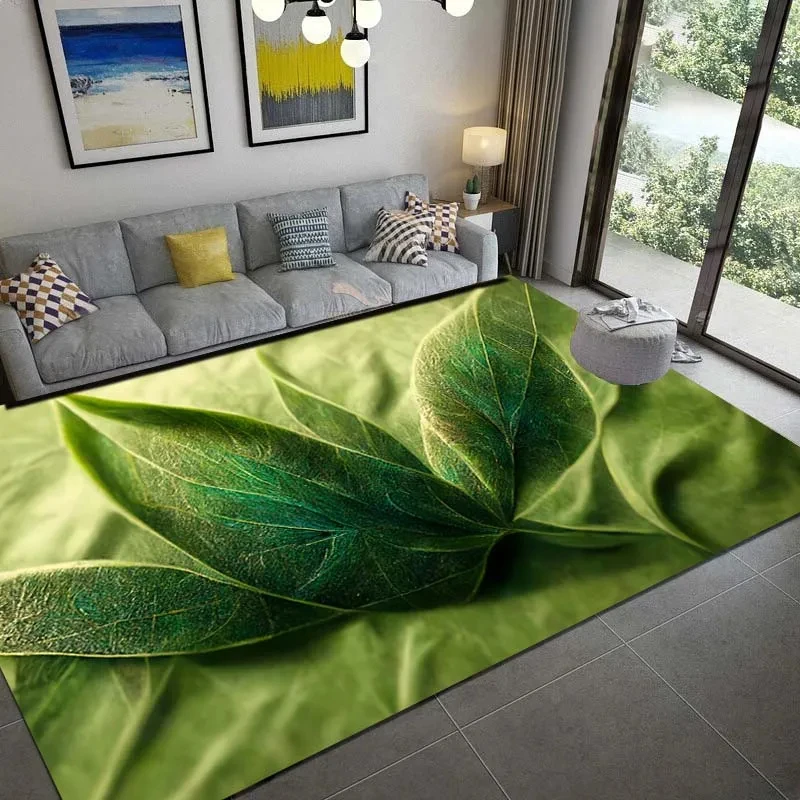 Summer Green Palm Leaves Carpets Grass Rug Tropical Leaves Rug for Living Room Bedroom Kitchen Non-slip Floor Mat Home Doormat