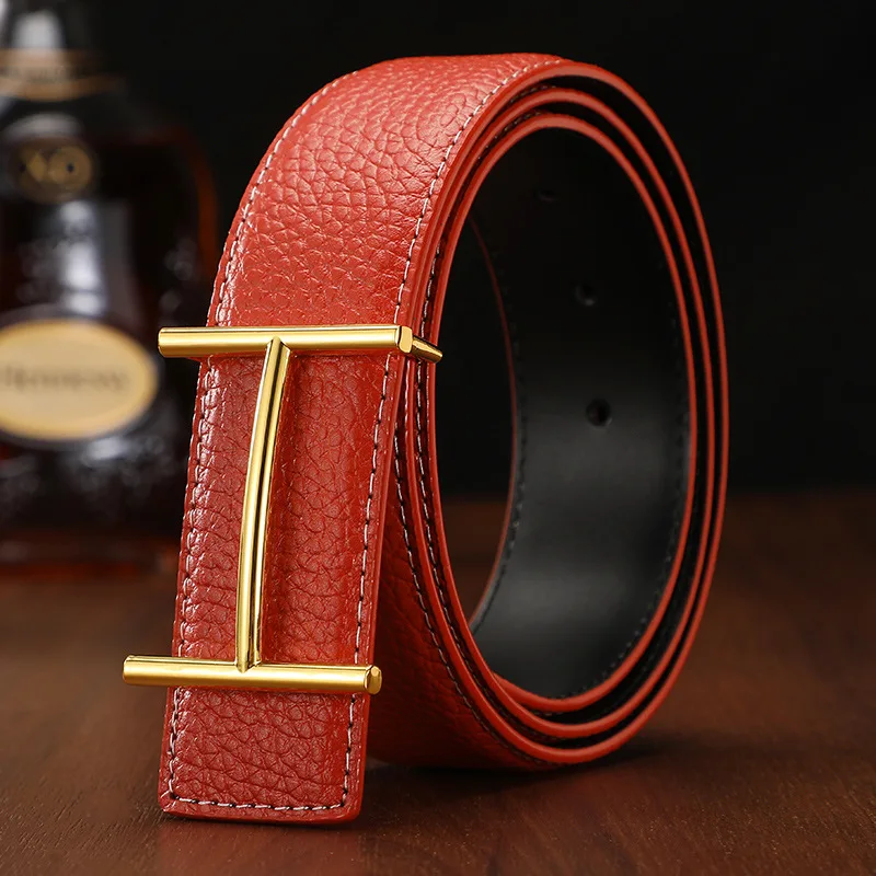 New Fashion Luxury Designer Brand Metal H-shaped Buckle Belt for Men\'s High Quality Classic Business Genuine Leather Belt