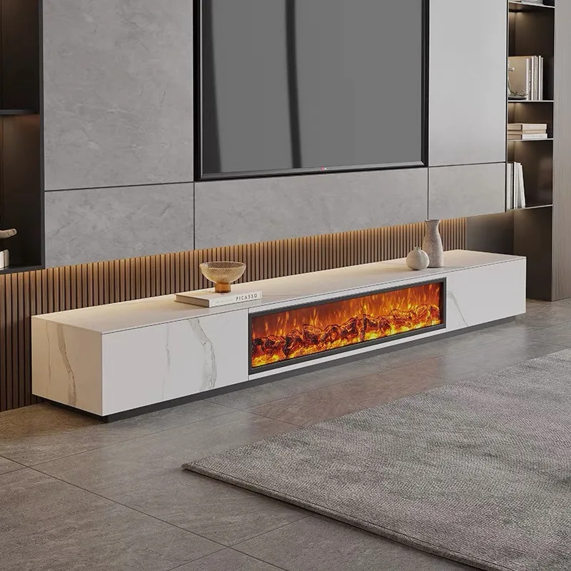 

Light luxury rock slab fireplace, TV cabinet Internet celebrity living room Modern simplicity, simulation fireplace French