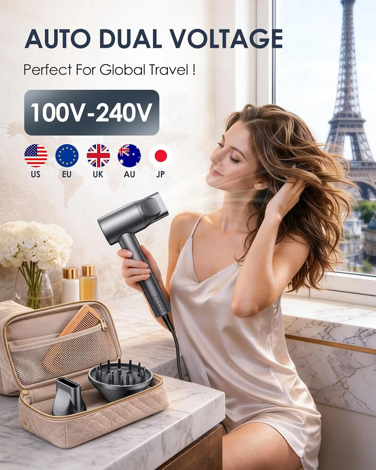 High-Speed Travel Hair Dryer, Dual Voltage Blow Dryer with 170,000 RPM Motor