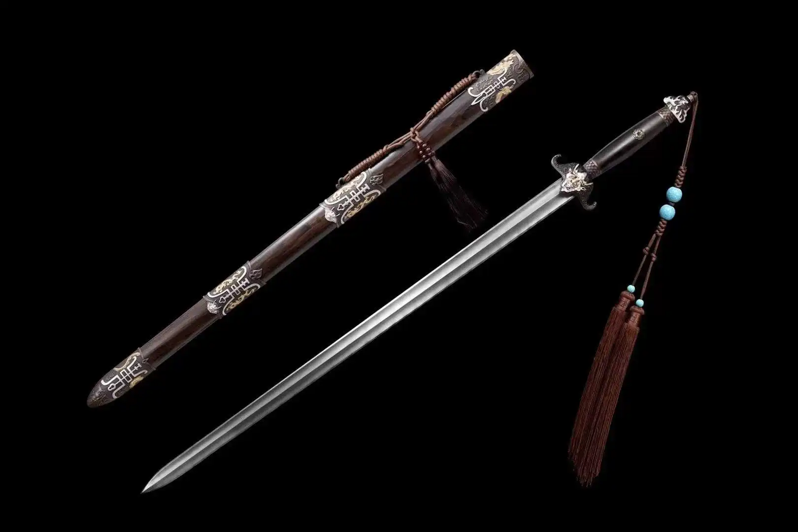 Tile Surface Battle Sword, Real Handgrinded, Multi Refined Twisted Pattern Steel Blade, Chinese Kungfu Wushu jian, Unsharpened