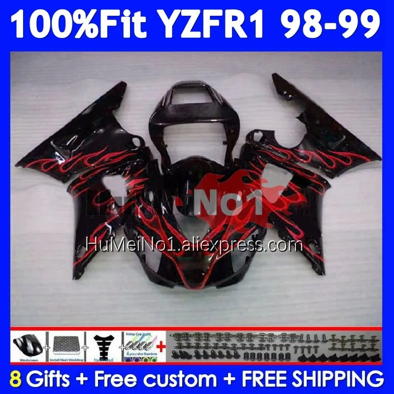 Injection Body For YAMAHA YZF R 1 1000 CC YZF R1 YZF1000 Red flames 363No.53 YZFR1 98 99 YZF-1000 YZF-R1 1998 1999 OEM Fairing