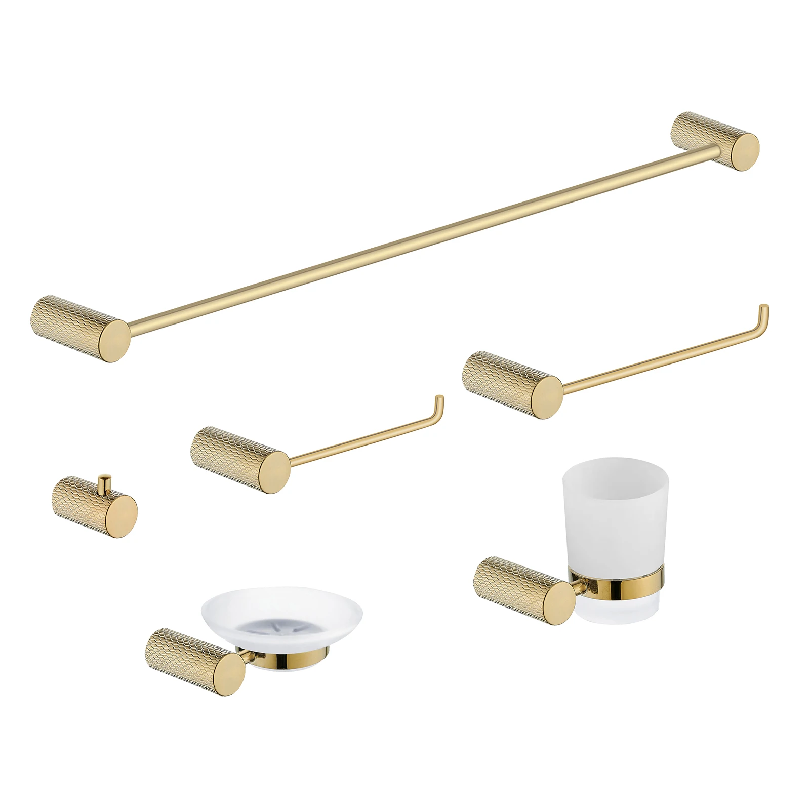 Luxury Bathroom Design Wall Mount Gold Brass 6 Pieces Bathroom Accessories Set