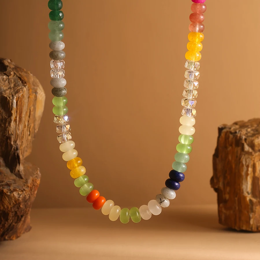 1Pc Fashion Boho Colorful Natural Stone Beaded Necklace For Women  Sweet Temperament Beach Party Jewelry Chic Girlfriend Gift