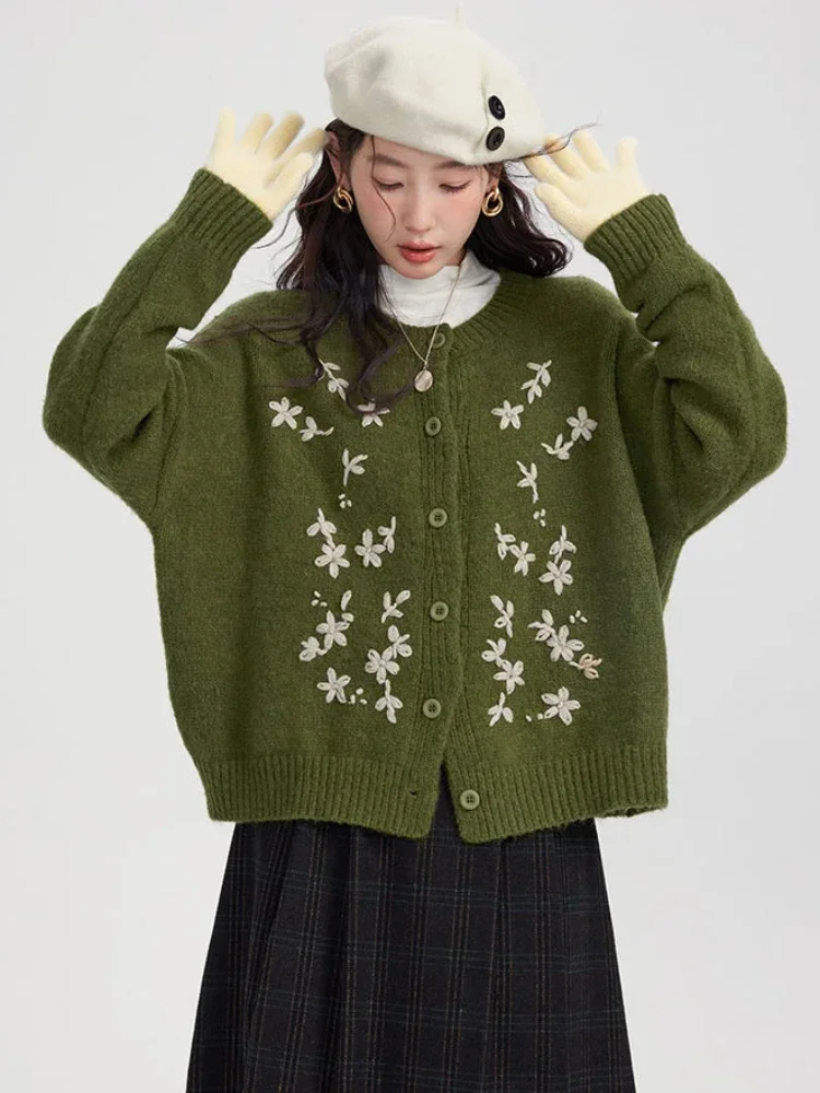 

Women's Clothing Autumn Winter Sweaters Flower Embroidery Single Breasted Long Sleeve Cardigan Fashion Vintage All Match