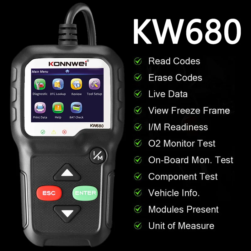 Сканер OBD2 KONNWEI KW680 Автомобильная диагностика Авто диагностический инструмент Русский язык Автомобильный сканер Инструменты Диагностические считыватели кодов OBDII
