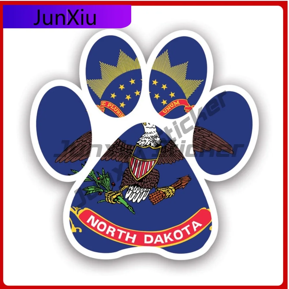 

North Dakota State Paw Print Shaped Sticker Creative Decals Dog Dogs Cat Cats Pet Pets Puppy Prints State Flag Patriotic Car