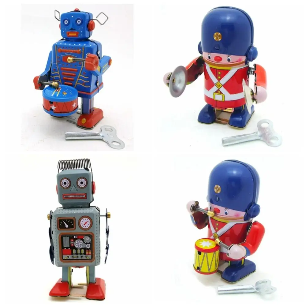 Drummen Robot Wind Up Looprobot Ijzer Metaal Retrostijl Uurwerk Lopend speelgoed Nostalgische speelgoedfiguren