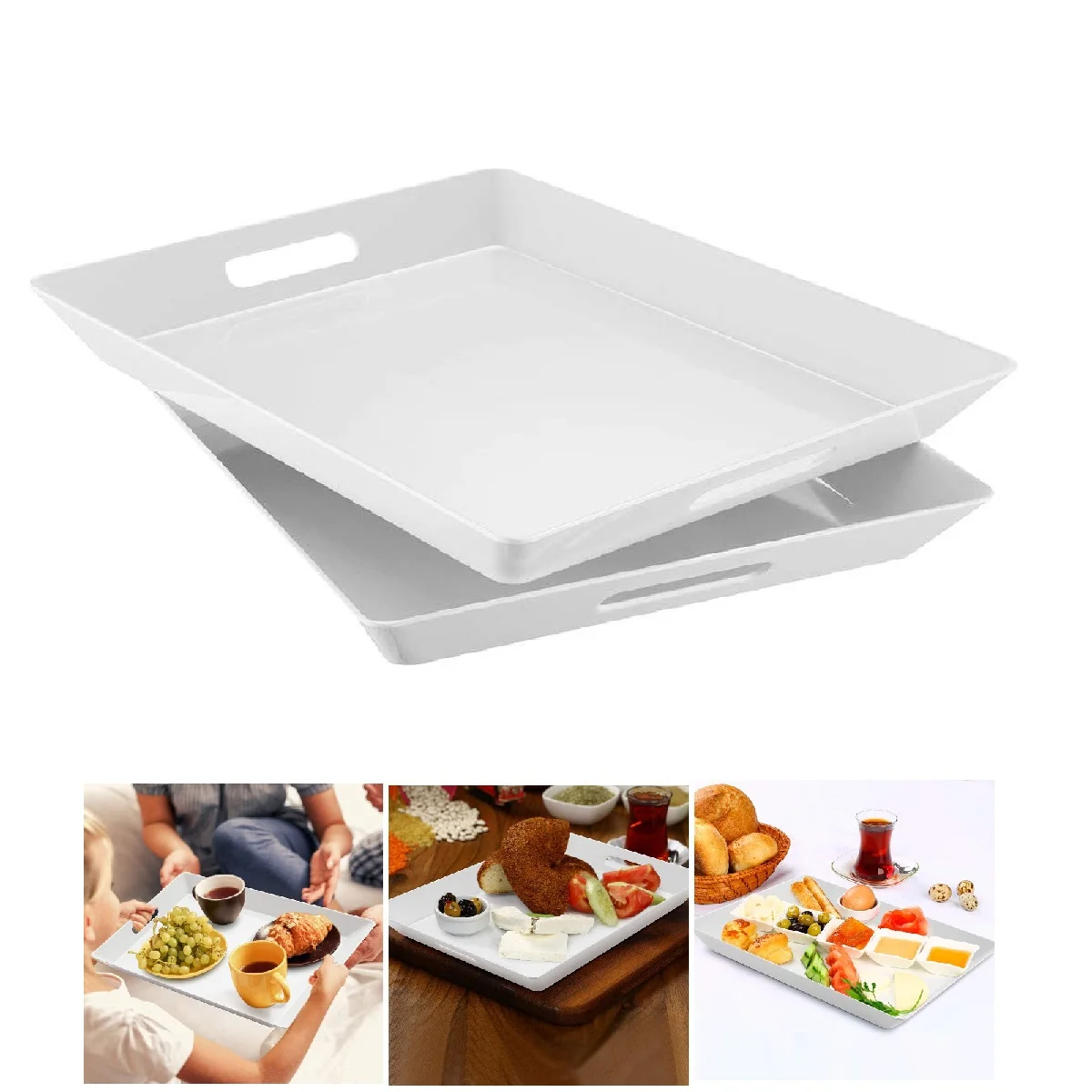 Rectangular Tray With Handles To Serve White Melamine