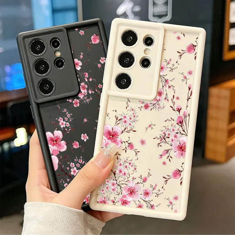 Pink Sakura Floral Silicone Phone Case For Samsung Galaxy S26 Ultra S26 Edge S25 FE S24 S23 S22 ULTRA S21 PLUS S20FE