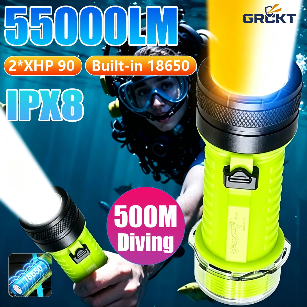 2026 New Diving Torch IPX8 Waterproof XHP90 Flashlight USB Rechargeable Underwater Light Diving Magnetic Switch Dive Light Scuba