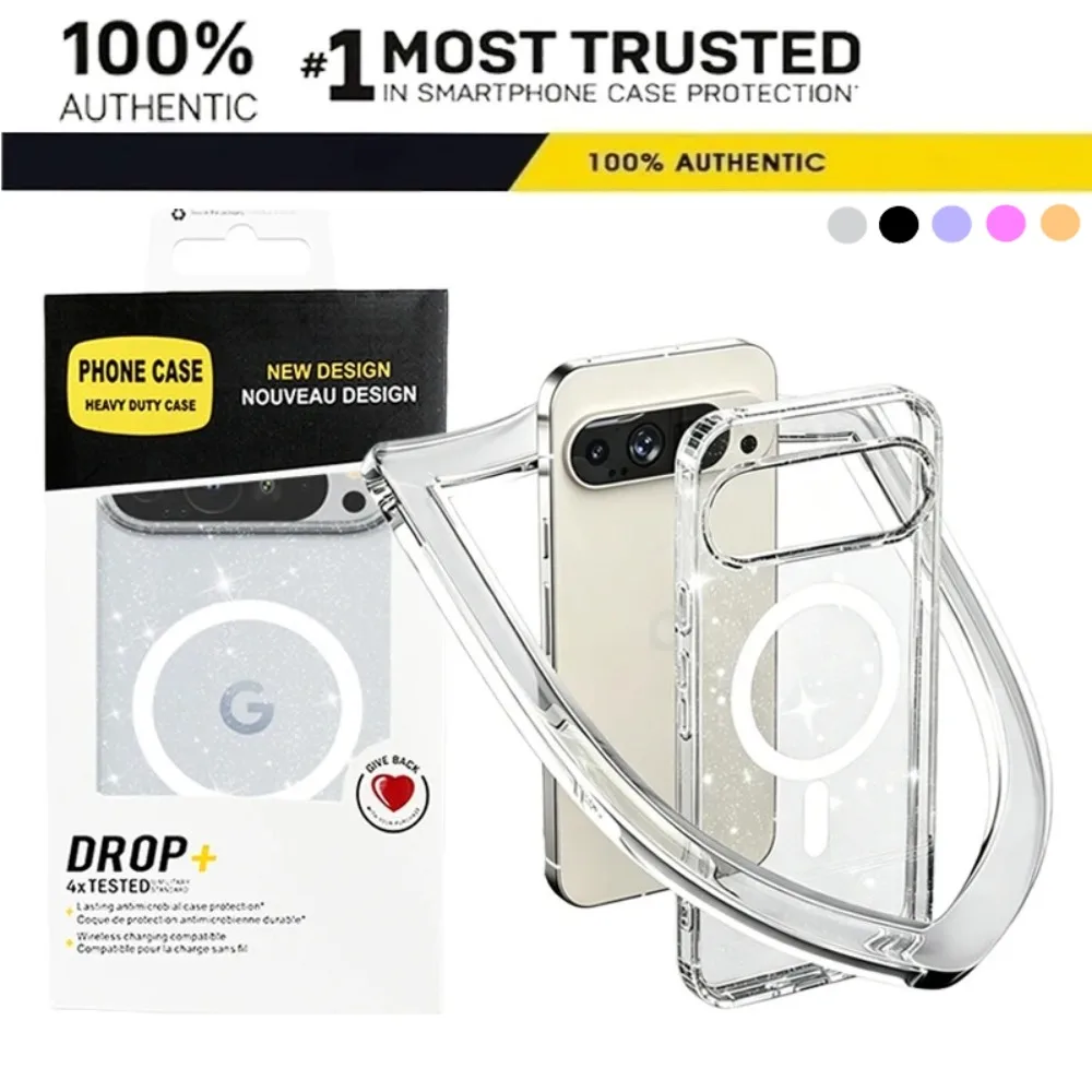 

Transparent Glitter Symmetry for Magsafe Case for Google Pixel 10/9/8 A Pro XL Magnetic Wireless Charge Ott-Box Anti-Drop Cover