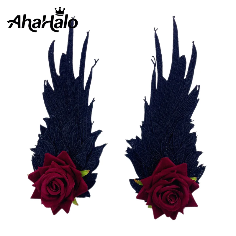 Presilhas de cabelo com asas de anjo, flores vermelhas, presilha de renda, penas, gótico, lolita, cosplay, acessórios para cabelo, para mulheres e meninas