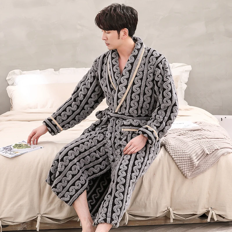 Mężczyźni bielizna nocna szata zimowa flanelowa zagęścić frotte szata mężczyzna z długim rękawem Kimono ciepły szlafrok odzież domowa Peignoir