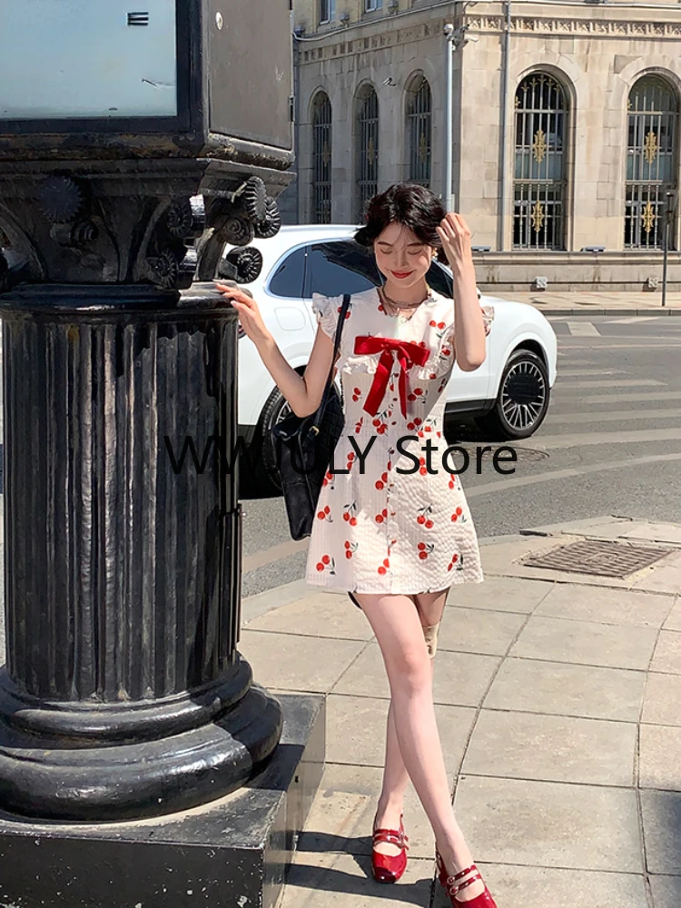 2024 Summer Kawaii Sweet Y2k Mini Dress Woman Sexy Sleeveless Slim Short Party Dress Chic Print Elegant Dress Beach Outwear