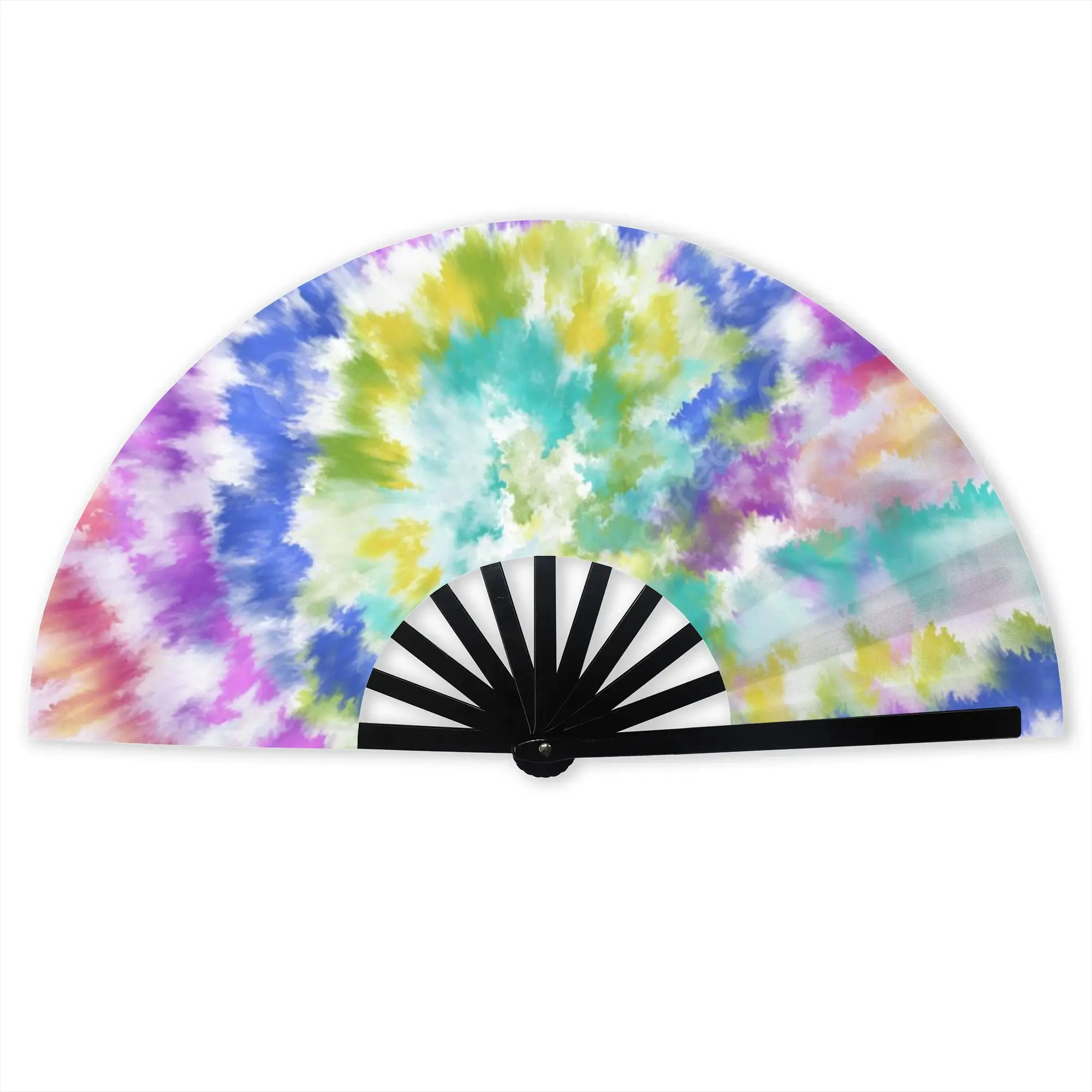 Tie Dye Abstract Folding Hand Fan DIY Colorful Wallpaper Polyester Fabric Fan Cool Summer Accessory Decorative Fans