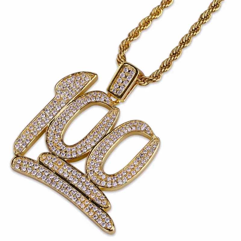 Hip Hop 5A+ CZ Stone Paved Bling Iced Out 100 Points Pendants Necklace for Men Rapper Jewelry Gold Silver Color