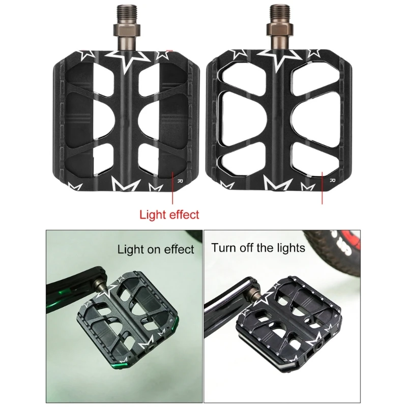 LED 9/16Inch Bearing Bicycles Pedals Watertight Aluminum Mountain Bikes Pedals