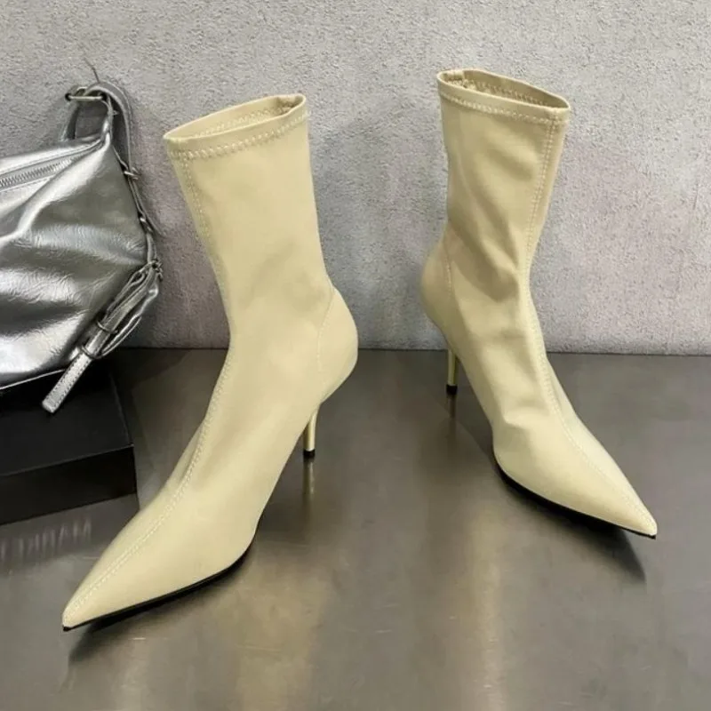 New Trendy Pointed-toe Oversized Short Boots with Extremely High Elasticity - Single Boots Only