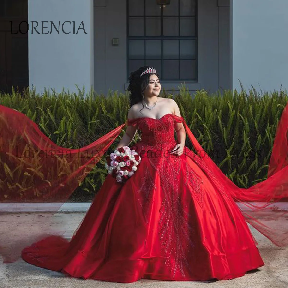 Vestido de quinceañera rojo elegante, vestido de baile, flores 3D, hombros descubiertos, Apliques de encaje, cuentas, dulce 15 16, Vestidos formales de XV Años, 2024