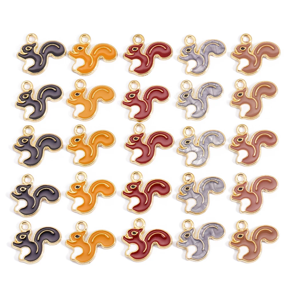 JQ Mixed 10Pcs Cartoon Interesting Enamel Color Squirrel Zinc Alloy Pendant Charms Handmade Finding For DIY Jewelry Accessories