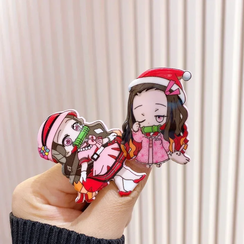 Demon Slayer Cartoon Hairpin Cute Hair Clip Anime Figures Nezuko Shinobu Hair Clip Kawaii Acrylic Girls Hair Clip Accessories