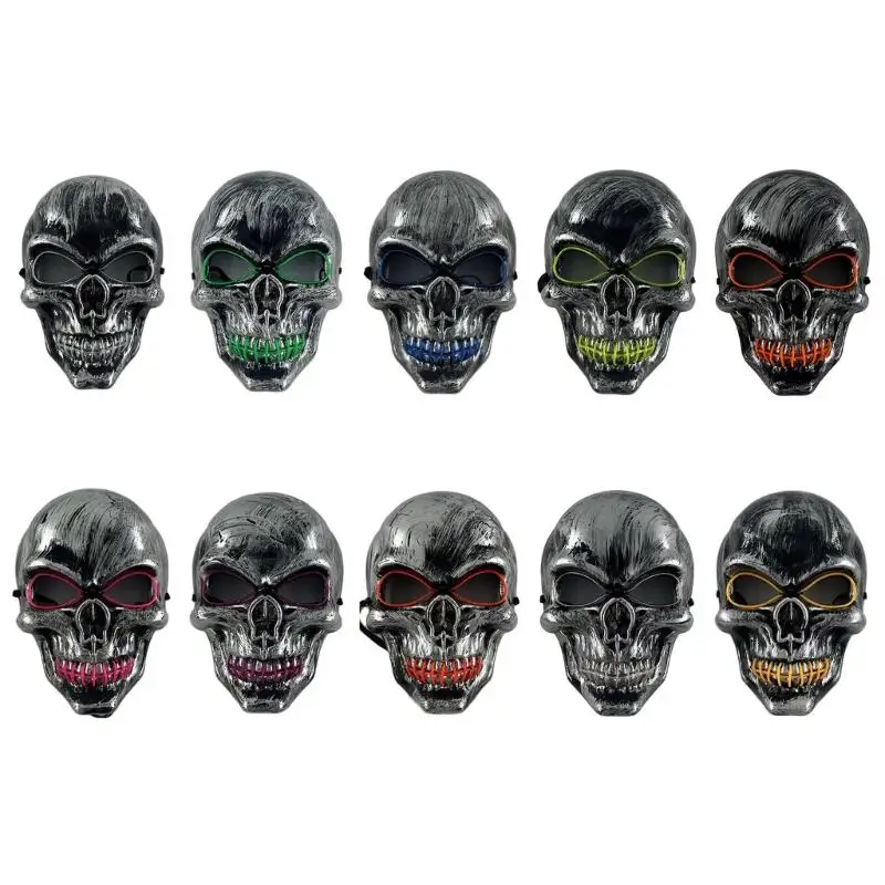 

652F Electroluminescent Ghostly Mask Practical Plastic Construction Horror Party Light Up Mask For Themed Parties