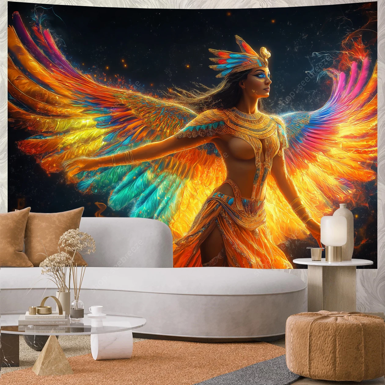 Tantra Egyptian Goddess UV Reactive Tapestry Wall Hanging Kawaii Room Decor Aesthetic Large Mandala Witchcraft Boho Tapestries