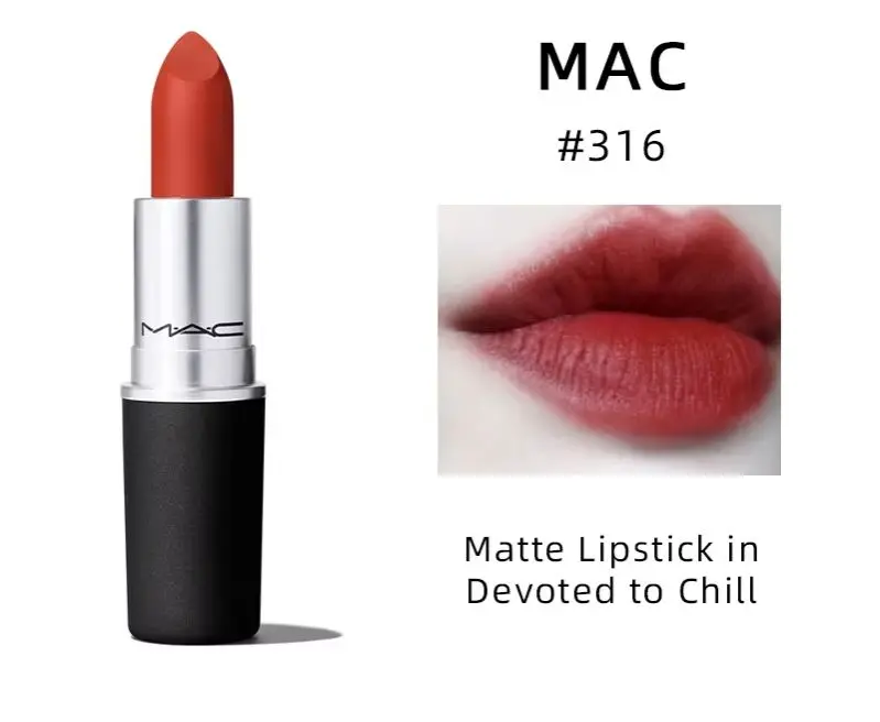 MAC Matte Lipstick Powder Kiss Lipstick #316 - 3.0g - Original Mac Makeup Cosmetics for Women, Beauty Makeup, Sephora Stuff