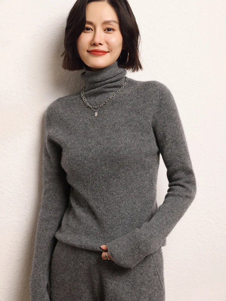 

100% Cashmere Women Sweater Spring Autumn Winter Pullover Long sleeve High Neck Sweater Knitted Jumper Female Clothes Top