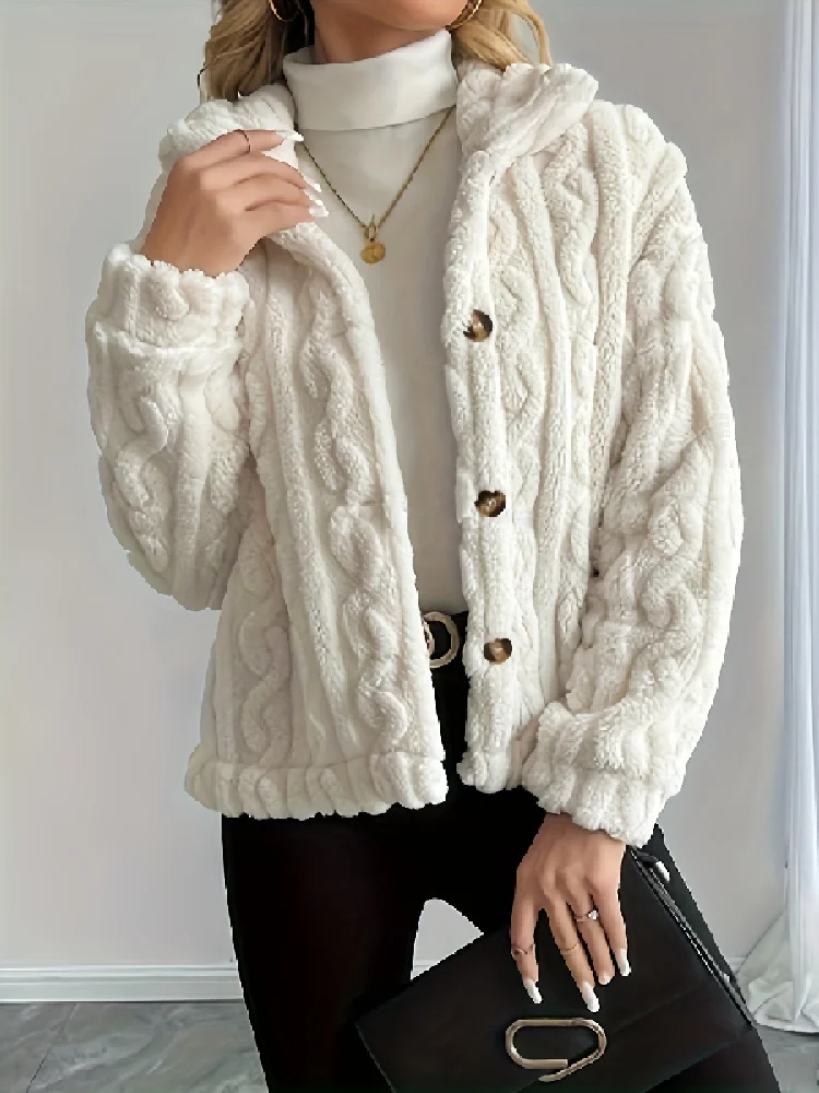 2026 Autumn Winter Women Double‑sided Fleece Twist Knit Coat Warm Plush Fuzzy Casual Soft Warm Outerwear For Ladies
