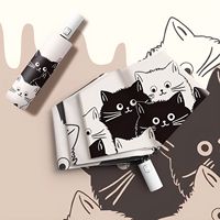 Cute Cat Pattern Automatic Umbrella UPF50+ Windproof 8-Ribs Compact Folding Lightweight as Apple UV Parasol for Travel Women